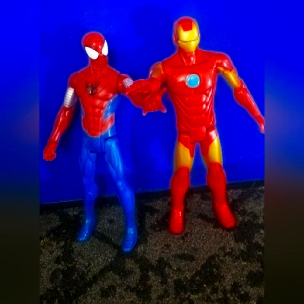 Marvel Action Figure Duo - Red, Blue & Gold Iron Man and Spider-Man set#2